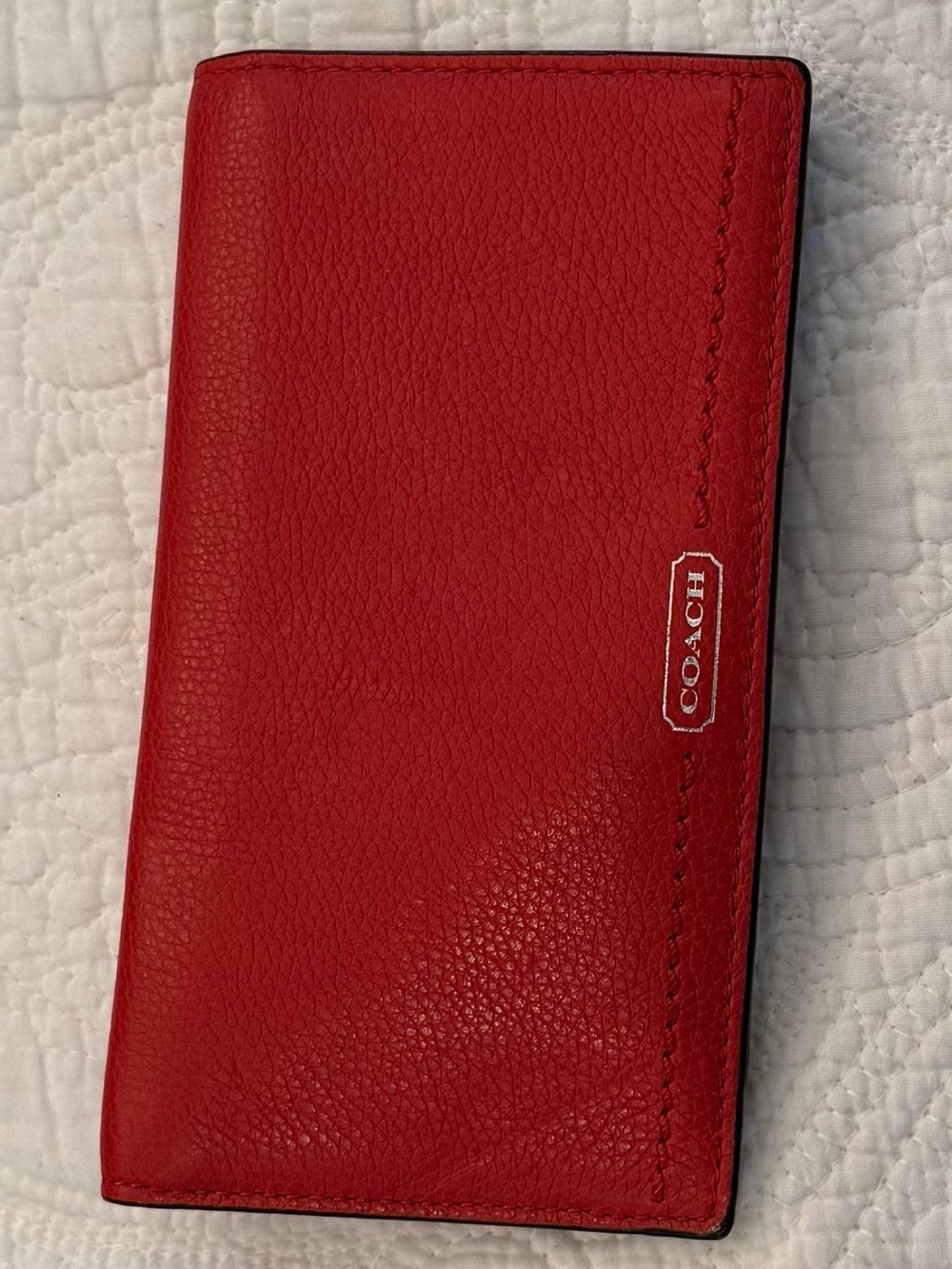 Coach Red Pebbled Leather Checkbook Wallet Organizer